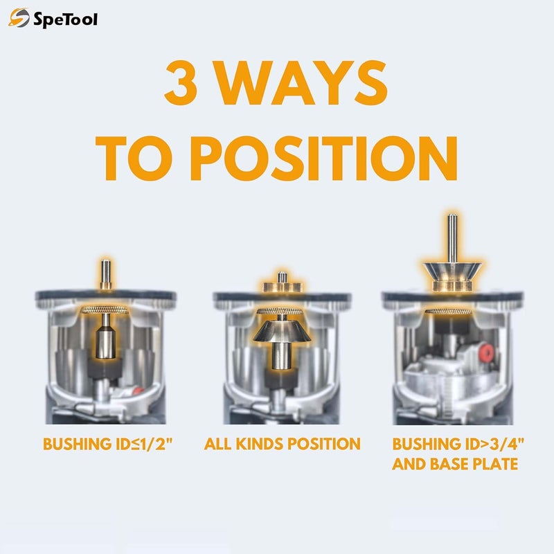 SpeTool 10-Piece Solid Router Guide Brass Router Template Bushing Guide Set with Centering Pin&Cone for Porter Cable Style Router Sub Bases Includes Aluminum Carrying Case - Image 2